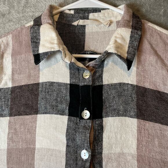 Soft Surroundings Sz Large Plaid Zip Back Linen Blend Button Up Shirt Women's - Picture 3 of 7